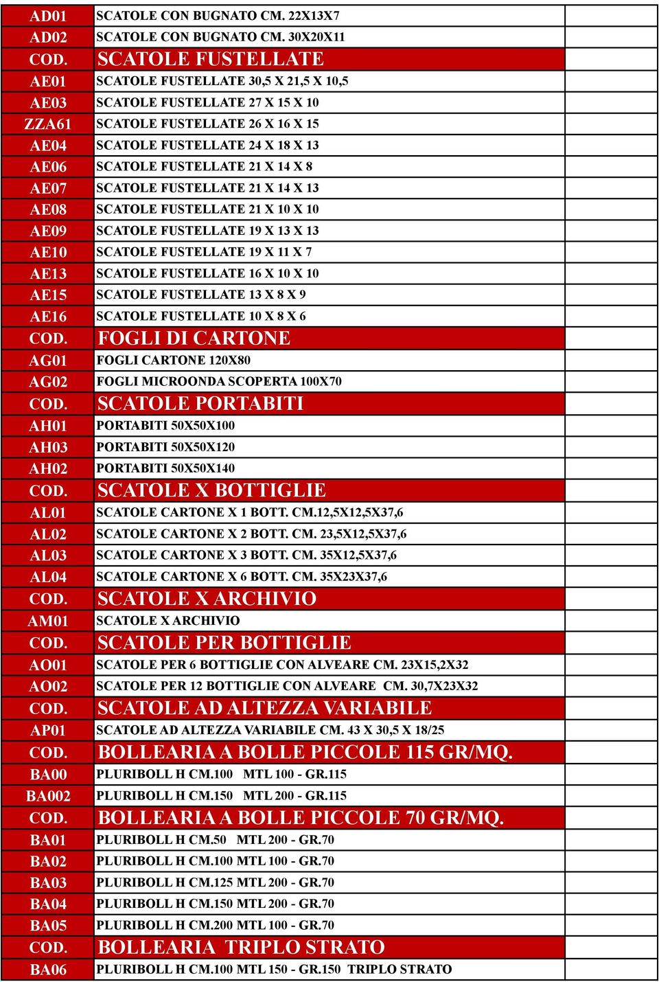 FUSTELLATE 21 X 14 X 8 AE07 SCATOLE FUSTELLATE 21 X 14 X 13 AE08 SCATOLE FUSTELLATE 21 X 10 X 10 AE09 SCATOLE FUSTELLATE 19 X 13 X 13 AE10 SCATOLE FUSTELLATE 19 X 11 X 7 AE13 SCATOLE FUSTELLATE 16 X