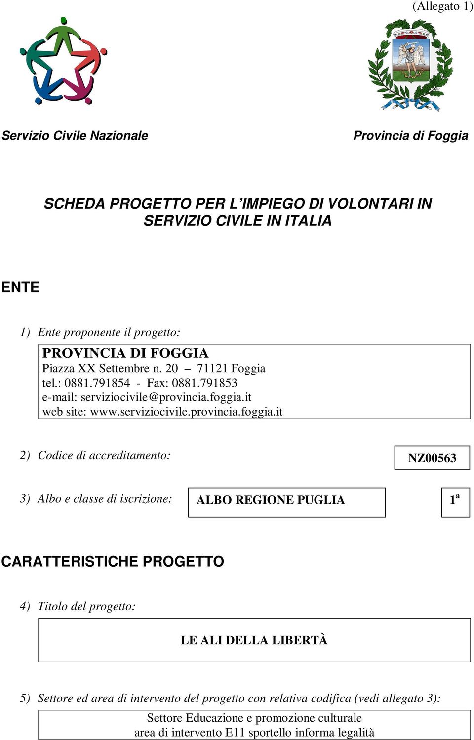it web site: www.serviziocivile.provincia.foggia.