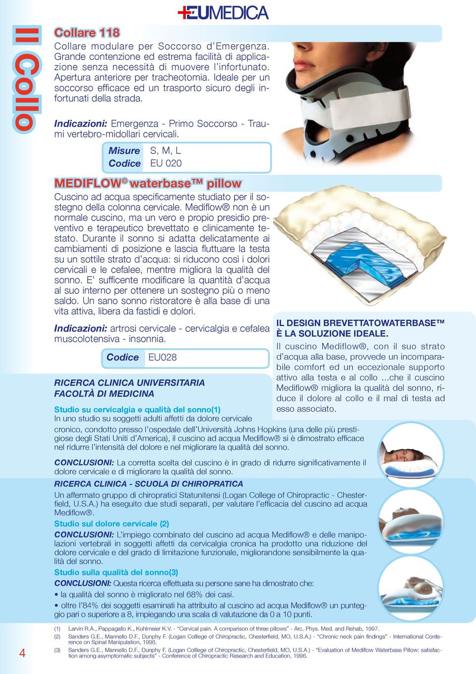 S, M, L EU 020 MEDIFLOW waterbase pillow Cuscino ad acqua specificamente studiato per il sostegno della colonna cervicale.