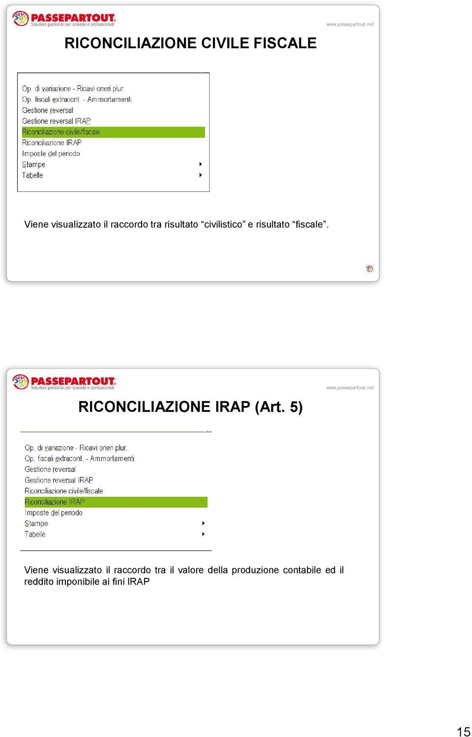 RICONCILIAZIONE IRAP (Art.