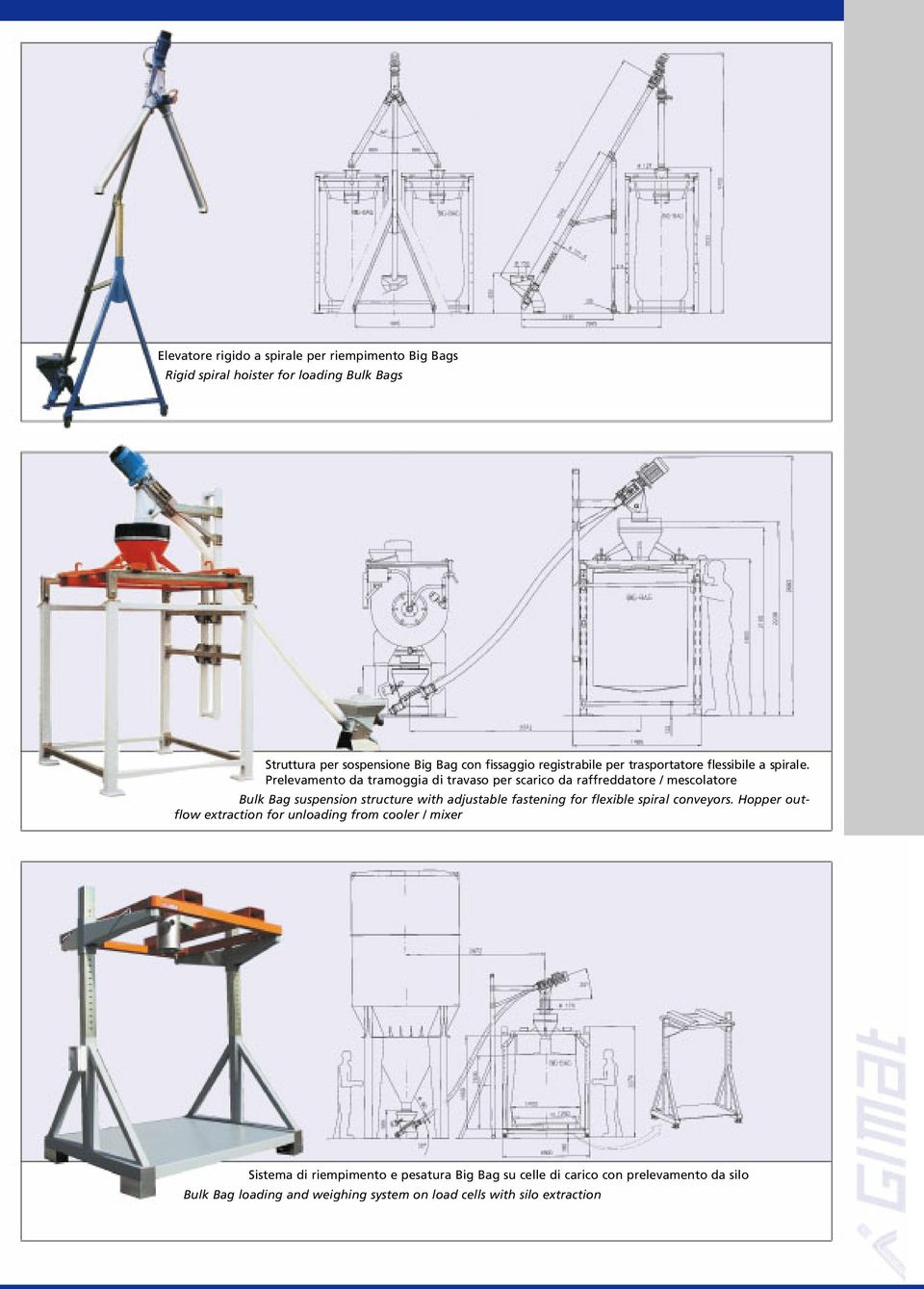 Prelevamento da tramoggia di travaso per scarico da raffreddatore / mescolatore Bulk Bag suspension structure with adjustable fastening for