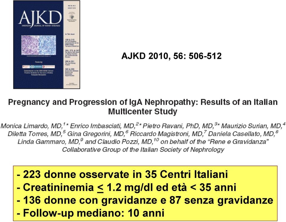 2 mg/dl ed età < 35 anni - 136 donne con