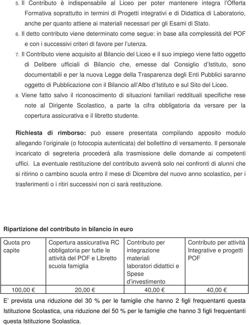 Il Contributo viene acquisito al Bilancio del Liceo e il suo impiego viene fatto oggetto di Delibere ufficiali di Bilancio che, emesse dal Consiglio d Istituto, sono documentabili e per la nuova