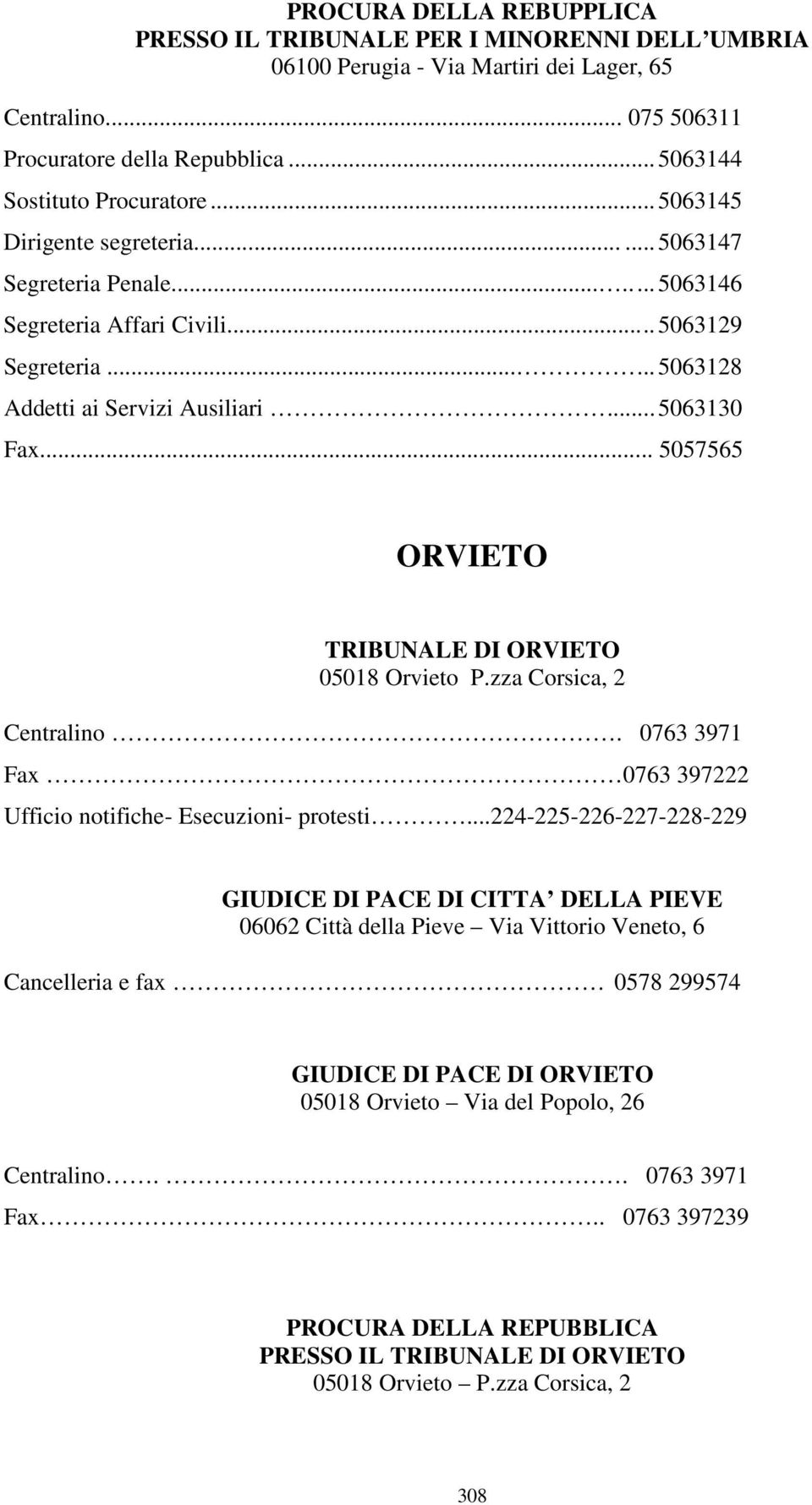 .. 5057565 ORVIETO TRIBUNALE DI ORVIETO 05018 Orvieto P.zza Corsica, 2 Centralino. 0763 3971 Fax 0763 397222 Ufficio notifiche- Esecuzioni- protesti.