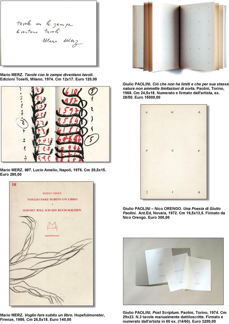 987. Lucio Amelio, Napoli, 1976. Cm 20,5x15. Euro 280,00 Giulio PAOLINI Nico ORENGO. Una Poesia di Giulio Paolini. Ant.Ed, Novara, 1972. Cm 19,5x13,5. Firmato da Nico Orengo.