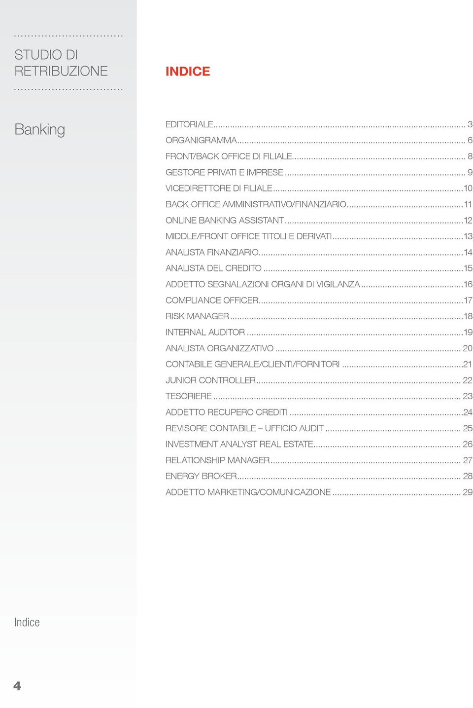 ..15 ADDETTO SEGNALAZIONI ORGANI DI VIGILANZA...16 COMPLIANCE OFFICER...17 RISK MANAGER...18 INTERNAL AUDITOR...19 ANALISTA ORGANIZZATIVO... 20 CONTABILE GENERALE/CLIENTI/FORNITORI.