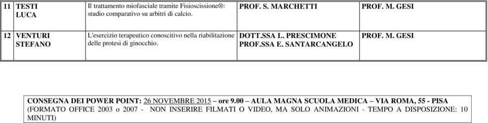 SSA L. PRESCIMONE CONSEGNA DEI POWER POINT: 26 NOVEMBRE 2015 ore 9.