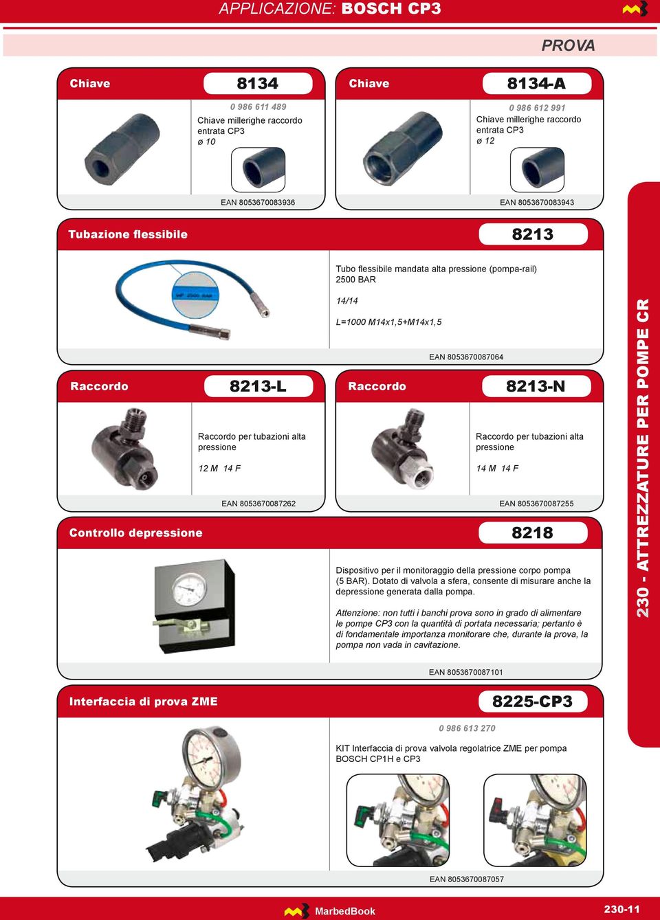 M14x1,5+M14x1,5 EAN 8053670087064 Raccordo 8213-N Raccordo per tubazioni alta pressione 14 M 14 F EAN 8053670087255 Controllo depressione 8218 Dispositivo per il monitoraggio della pressione corpo