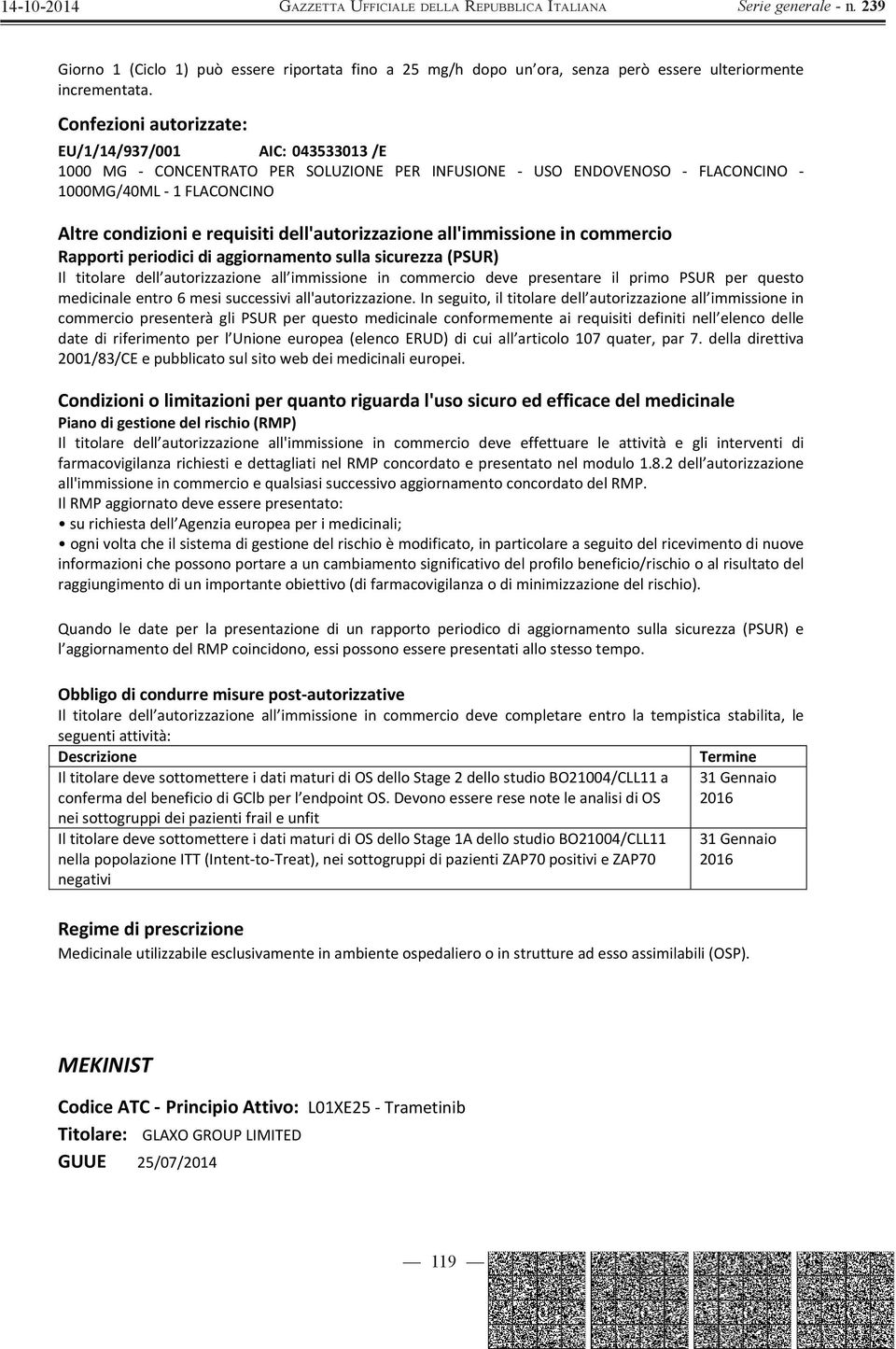 Altrecondizionierequisitidell'autorizzazioneall'immissioneincommercio Rapportiperiodicidiaggiornamentosullasicurezza(PSUR) Il titolare dell autorizzazione all immissione in commercio deve presentare