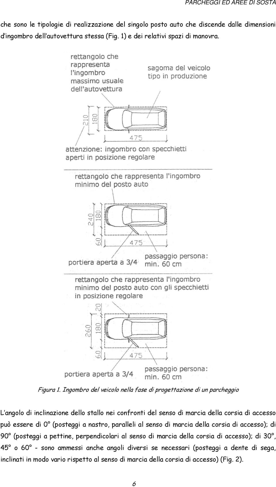 Ingombro del veicolo nella fase di progettazione di un parcheggio L angolo di inclinazione dello stallo nei confronti del senso di marcia della corsia di accesso può essere di 0