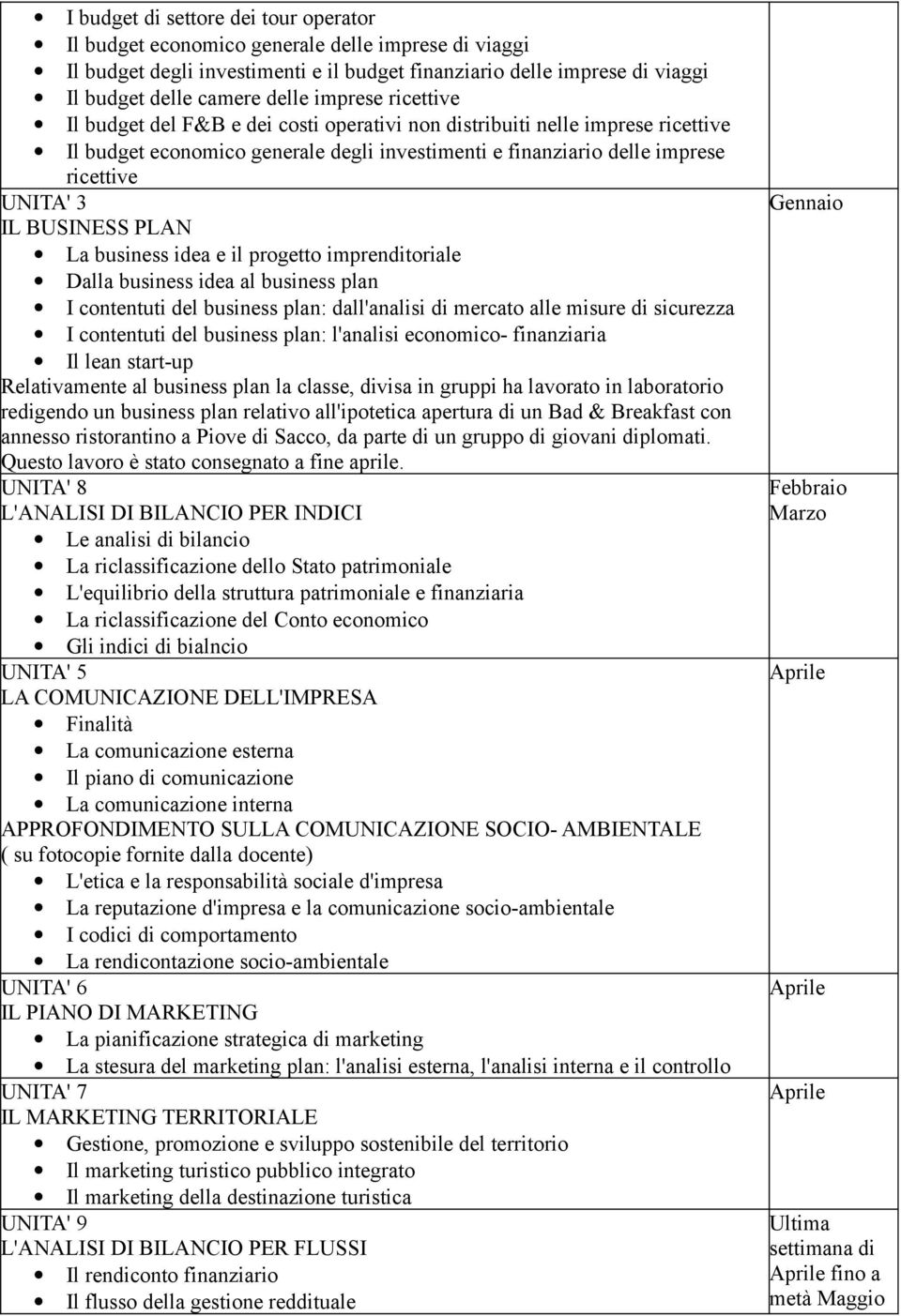 BUSINESS PLAN La business idea e il progetto imprenditoriale Dalla business idea al business plan I contentuti del business plan: dall'analisi di mercato alle misure di sicurezza I contentuti del