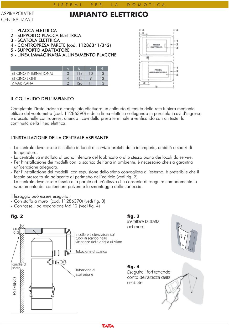 Completata l installazione è consigliato effettuare un collaudo di tenuta della rete tubiera mediante utilizzo del vuotometro (cod.