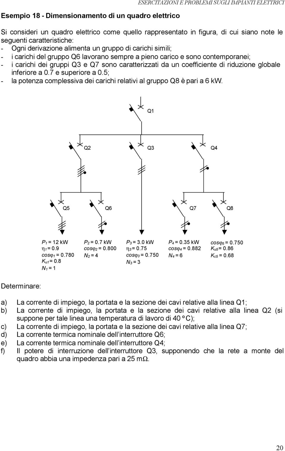 caratterizzati da un coefficiente di riduzione globale inferiore a 0.7 e superiore a 0.5; - la potenza complessiva dei carichi relativi al gruppo Q8 è pari a 6 kw. Q1 Q Q3 Q4 Q5 Q6 Q7 Q8 P1 1 kw η1 0.