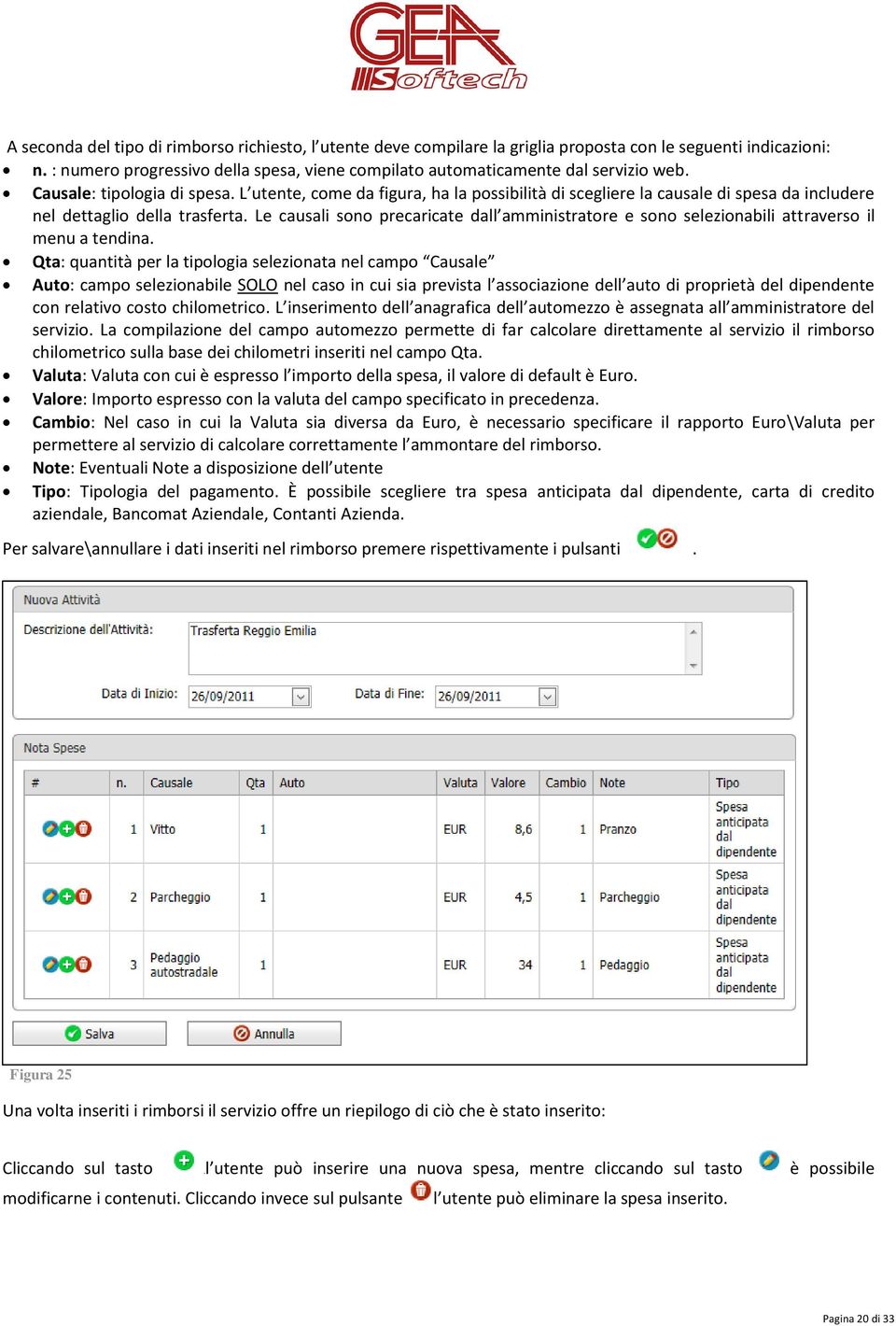 L utente, come da figura, ha la possibilità di scegliere la causale di spesa da includere nel dettaglio della trasferta.