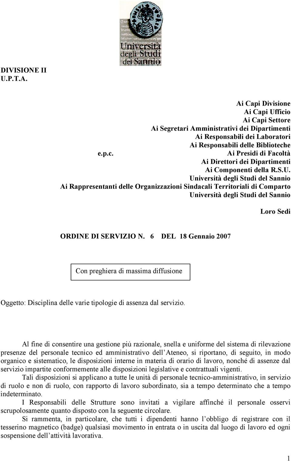 Dipartimenti Ai Componenti della R.S.U.