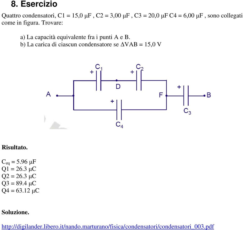 b) La carica di ciascun condensatore se VAB = 15,0 V Risultato. C eq = 5.96 µf Q1 = 26.