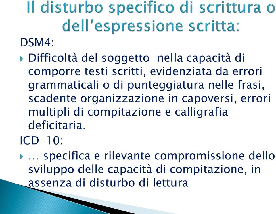 errori multipli di compitazione e calligrafia deficitaria.