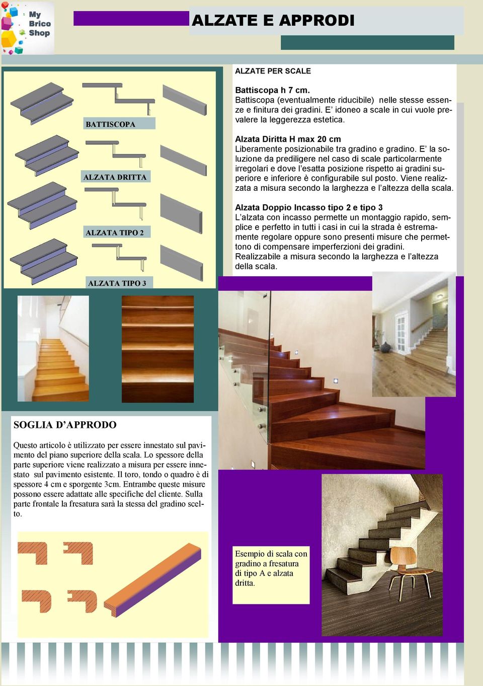 E la soluzione da prediligere nel caso di scale particolarmente irregolari e dove l esatta posizione rispetto ai gradini superiore e inferiore è configurabile sul posto.