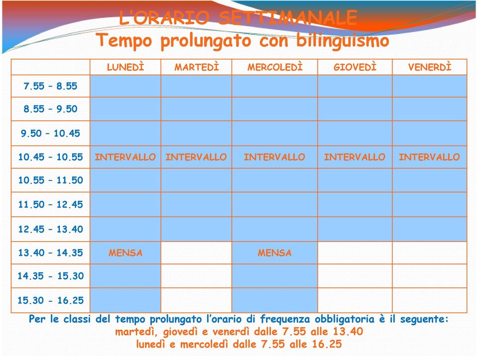 45 13.40 13.40 14.35 MENSA MENSA 14.35-15.30 15.30-16.