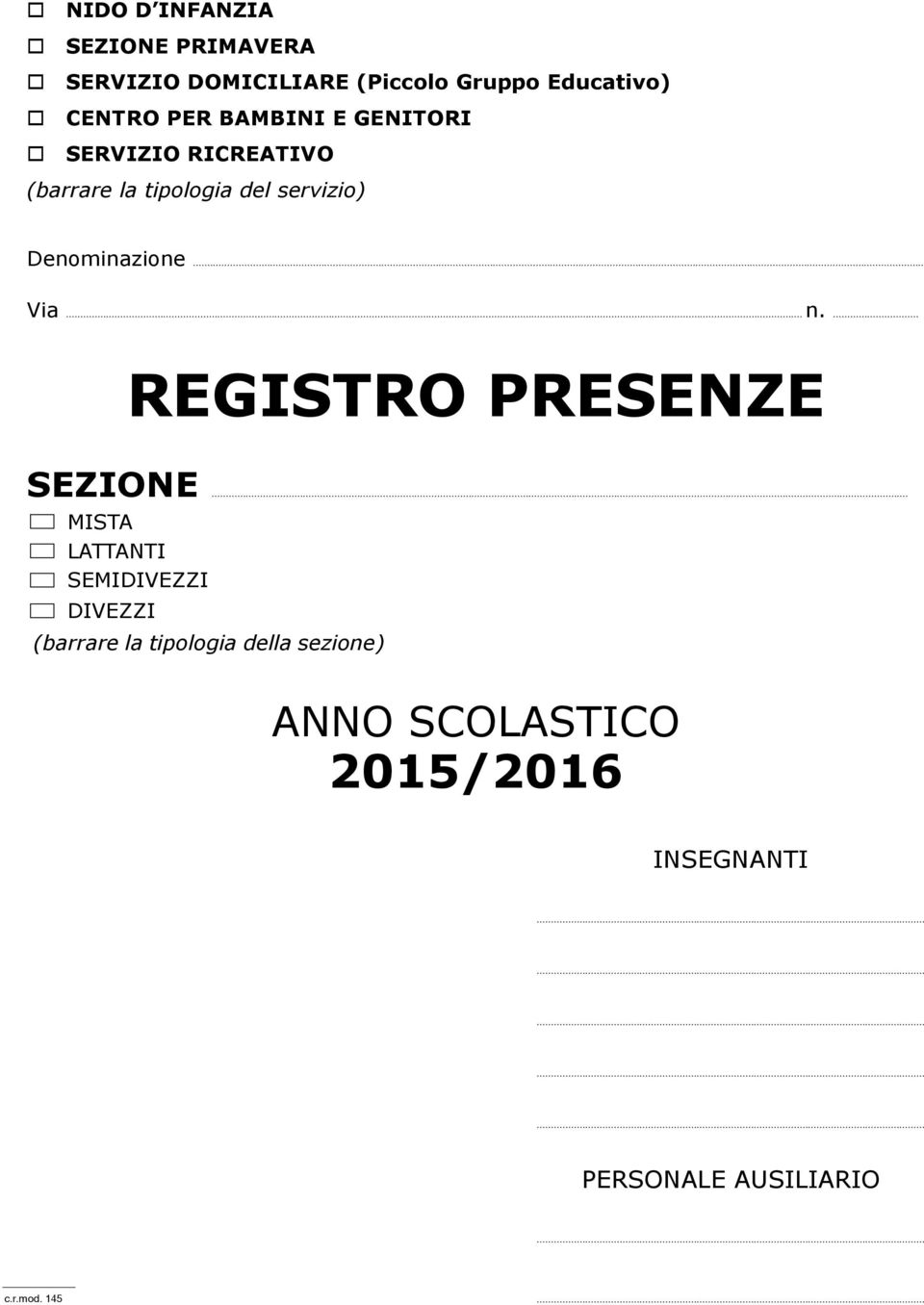 .. n.... REGISTRO PRESENZE SEZIONE.