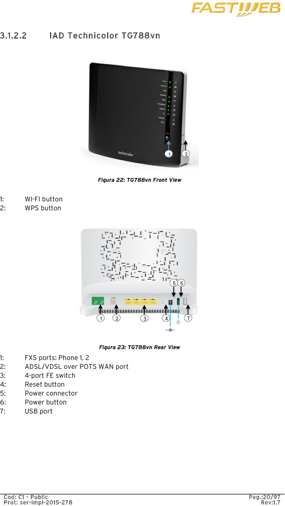 button 2: WPS button 5 6 1 2 3 4 7 1: FXS ports: Phone 1, 2 2: ADSL/VDSL