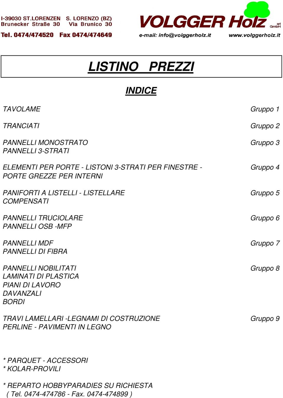 PANNELLI MDF Gruppo 7 PANNELLI DI FIBRA PANNELLI NOBILITATI Gruppo 8 LAMINATI DI PLASTICA PIANI DI LAVORO DAVANZALI BORDI TRAVI LAMELLARI -LEGNAMI DI