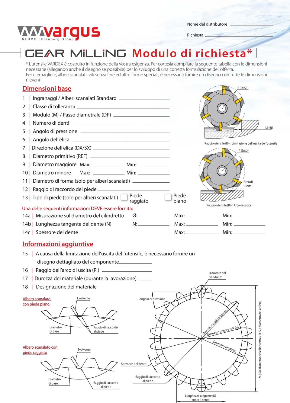 Per cremagliere, alberi scanalati, viti senza fine ed altre forme speciali, è necessario fornire un disegno con tutte le dimensioni rilevanti Dimensioni base 1 Ingranaggi / Alberi scanalati Standard