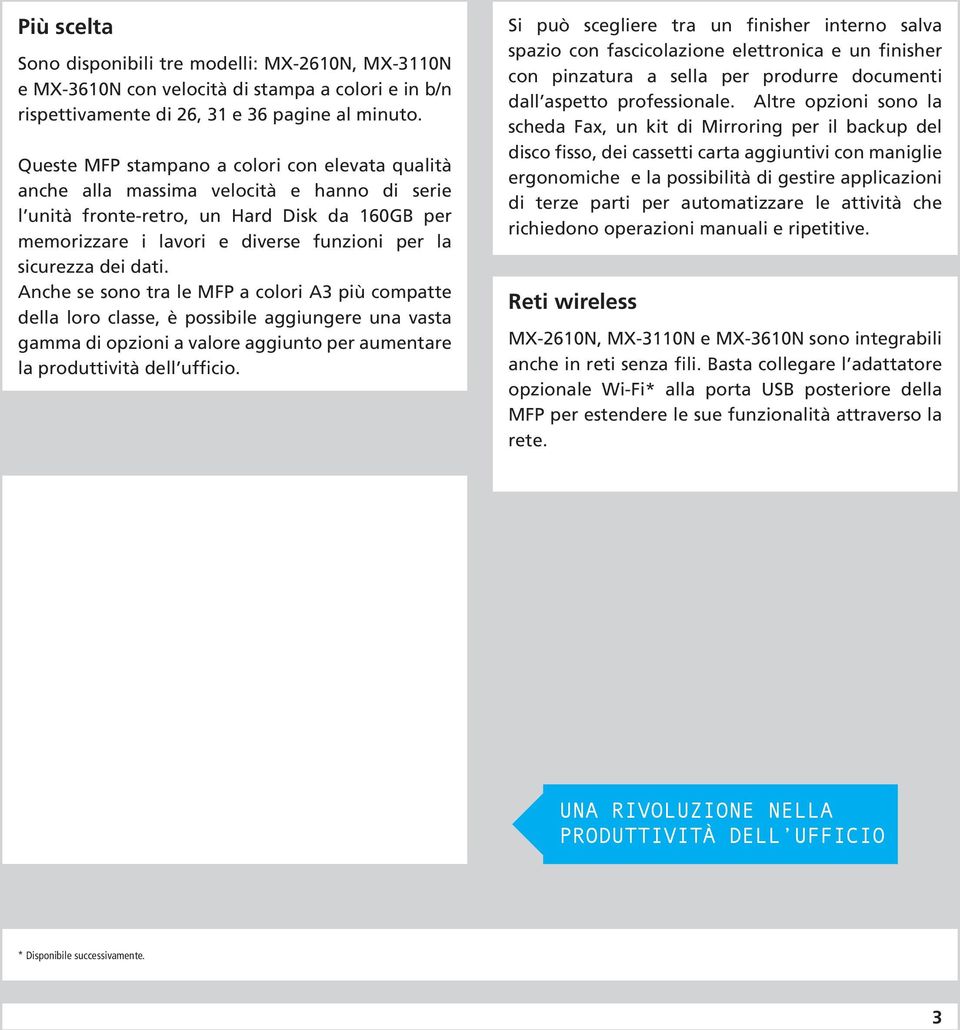 dei dati. Anche se sono tra le MFP a colori A3 più compatte della loro classe, è possibile aggiungere una vasta gamma di opzioni a valore aggiunto per aumentare la produttività dell ufficio.