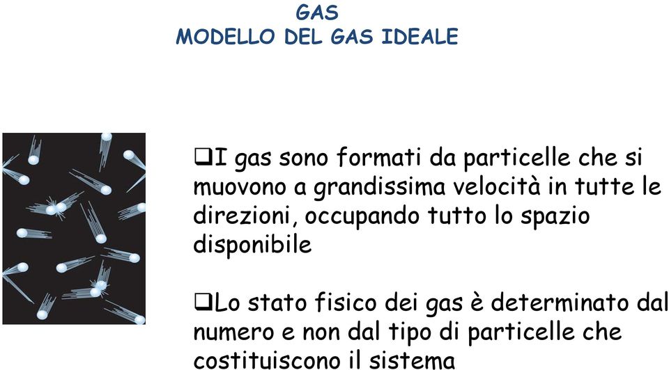 tutto lo spazio disponibile Lo stato fisico dei gas è determinato