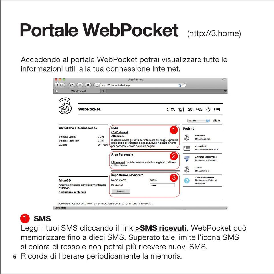 connessione Internet. 1 2 3 6 1 SMS Leggi i tuoi SMS cliccando il link >SMS ricevuti.