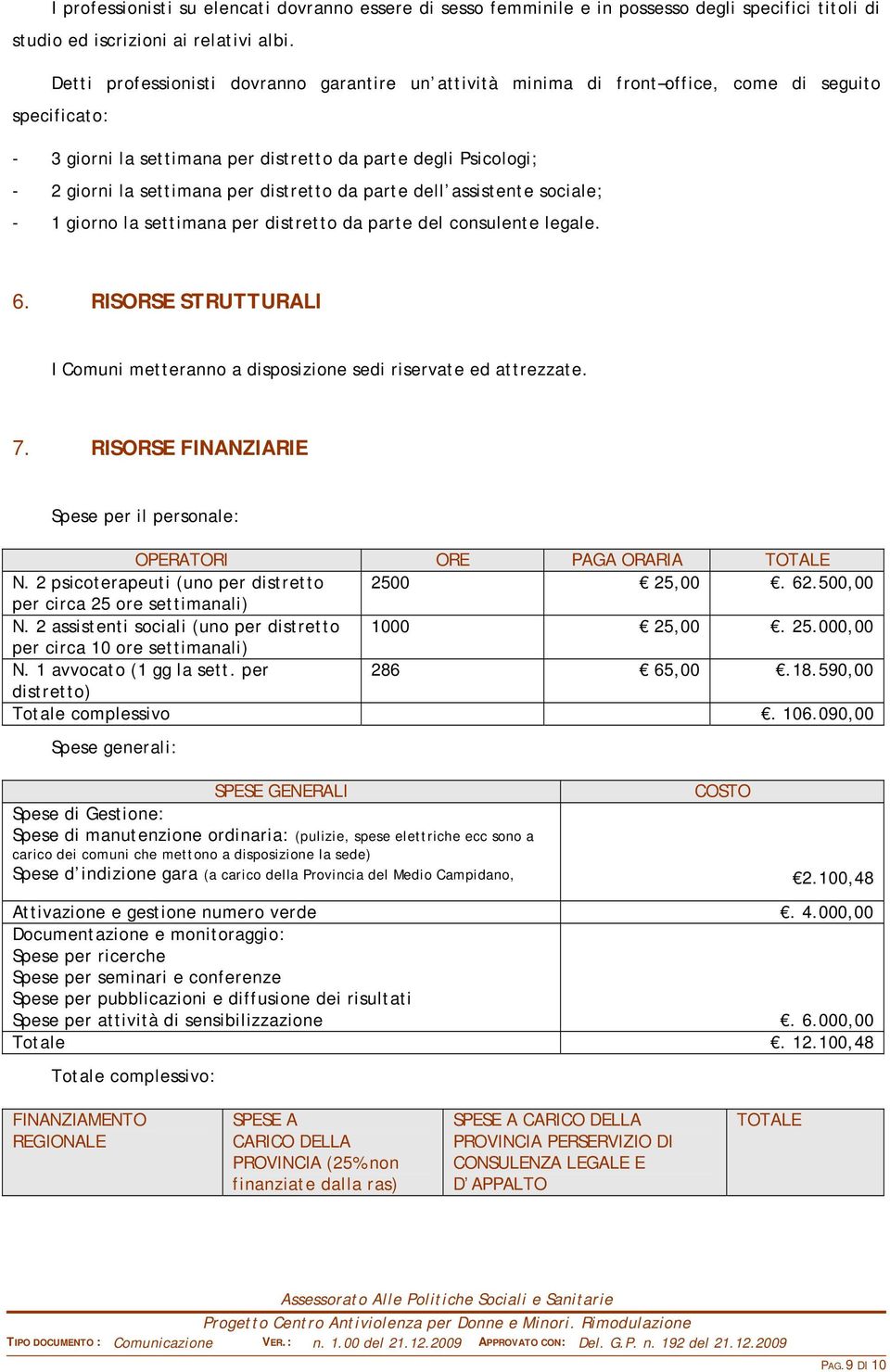 distretto da parte dell assistente sociale; - 1 giorno la settimana per distretto da parte del consulente legale. 6.