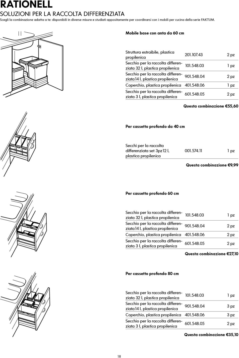 03 1 pz Secchio per la raccolta differenziata14 l, plastica propilenica 901.548.04 2 pz Coperchio, plastica propilenica 401.548.06 1 pz Secchio per la raccolta differenziata 3 l, plastica propilenica 1.