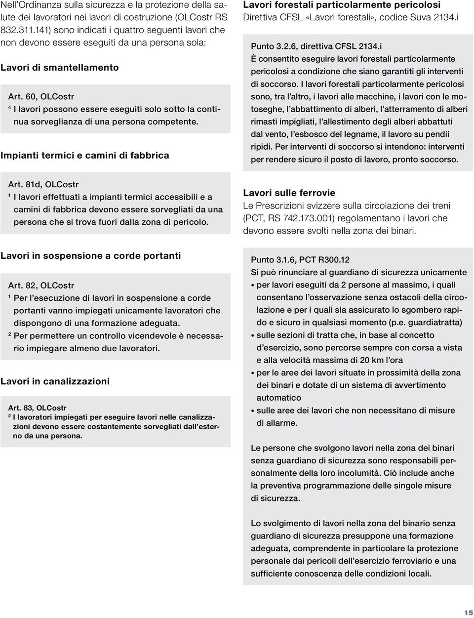 60, OLCostr 4 I lavori possono essere eseguiti solo sotto la continua sorveglianza di una persona competente.