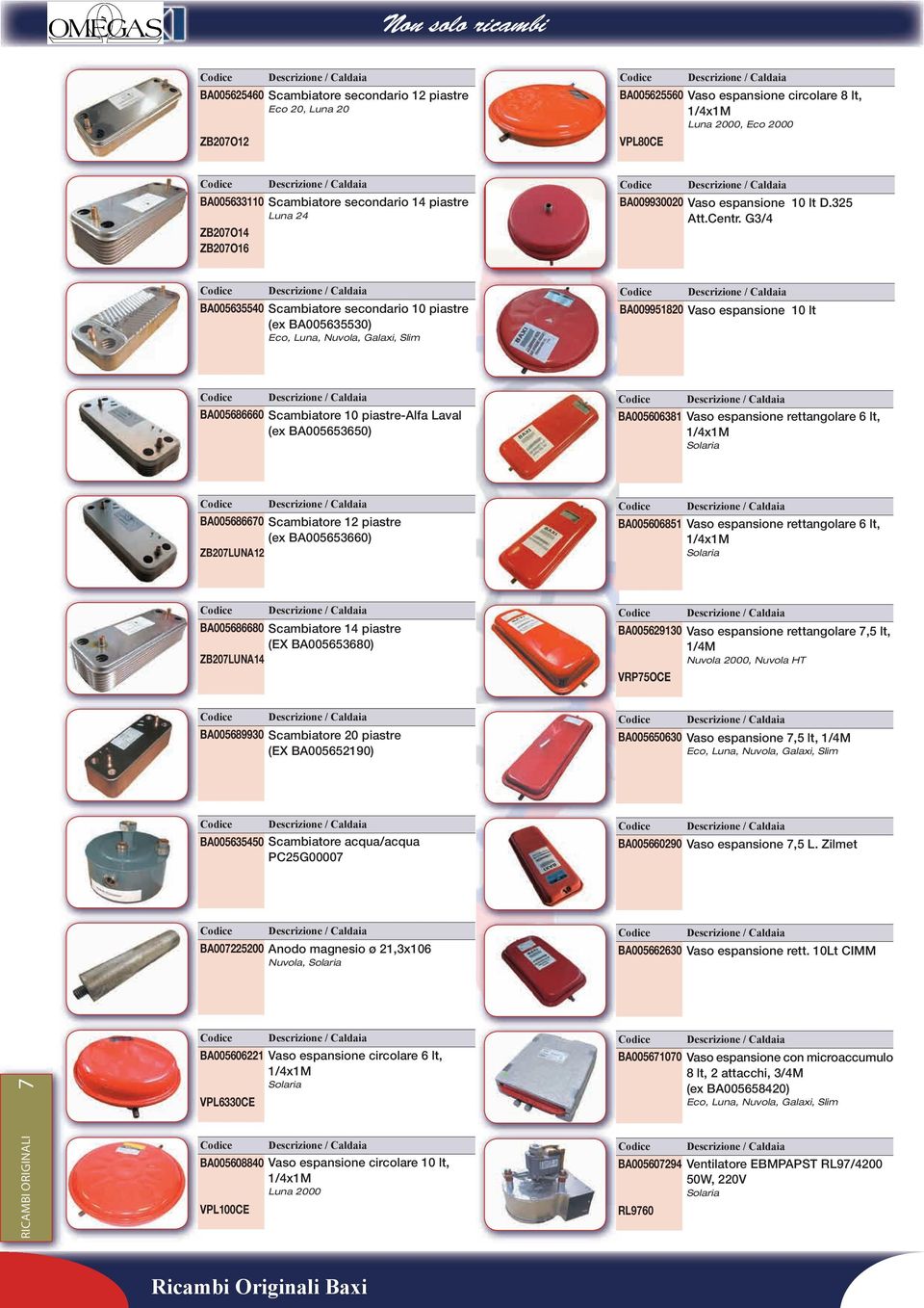 G3/4 BA005635540 Scambiatore secondario 10 piastre (ex BA005635530),, Galaxi, Slim BA009951820 Vaso espansione 10 lt BA005686660 Scambiatore 10 piastre-alfa Laval (ex BA005653650) BA005606381 Vaso