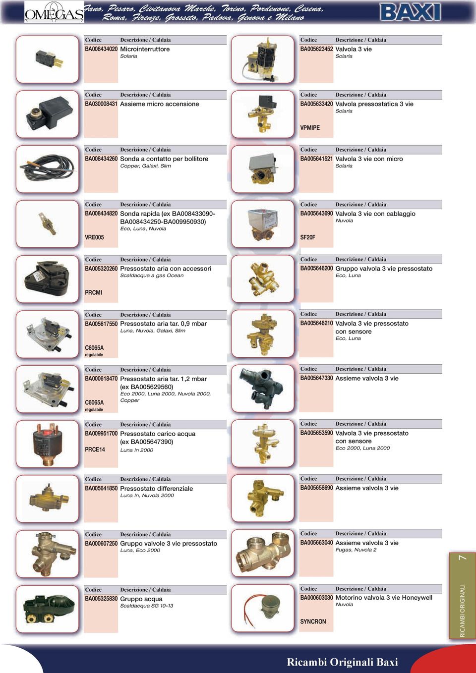 accessori BA005646200 Gruppo valvola 3 vie pressostato PRCMI BA00561550 Pressostato aria tar. 0,9 mbar Luna,, Galaxi, Slim C6065A regolabile BA00061840 Pressostato aria tar.