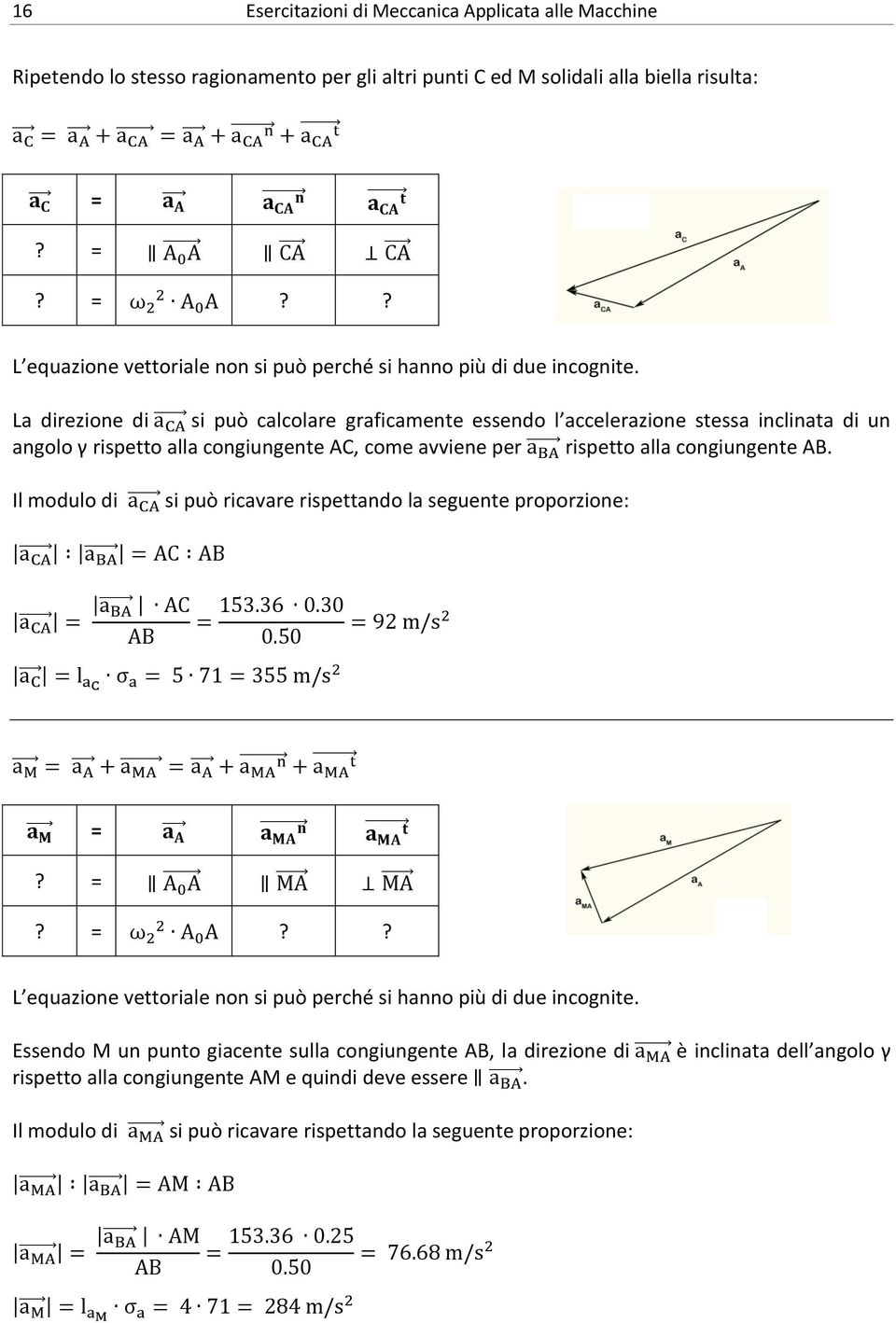 La direzione di si può calcolare graficamente essendo l accelerazione stessa inclinata di un angolo γ rispetto alla congiungente AC, come avviene per rispetto alla congiungente AB.