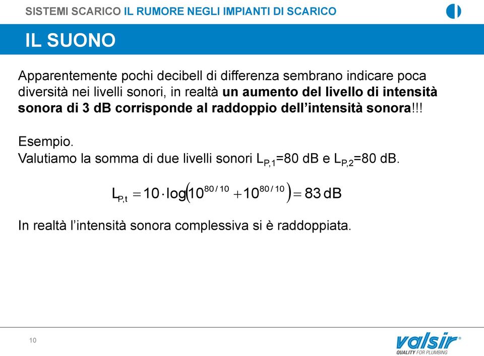 db corrisponde al raddoppio dell intensità sonora!!! Esempio.