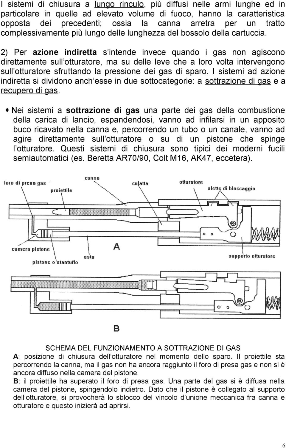 2) Per azione indiretta s intende invece quando i gas non agiscono direttamente sull otturatore, ma su delle leve che a loro volta intervengono sull otturatore sfruttando la pressione dei gas di