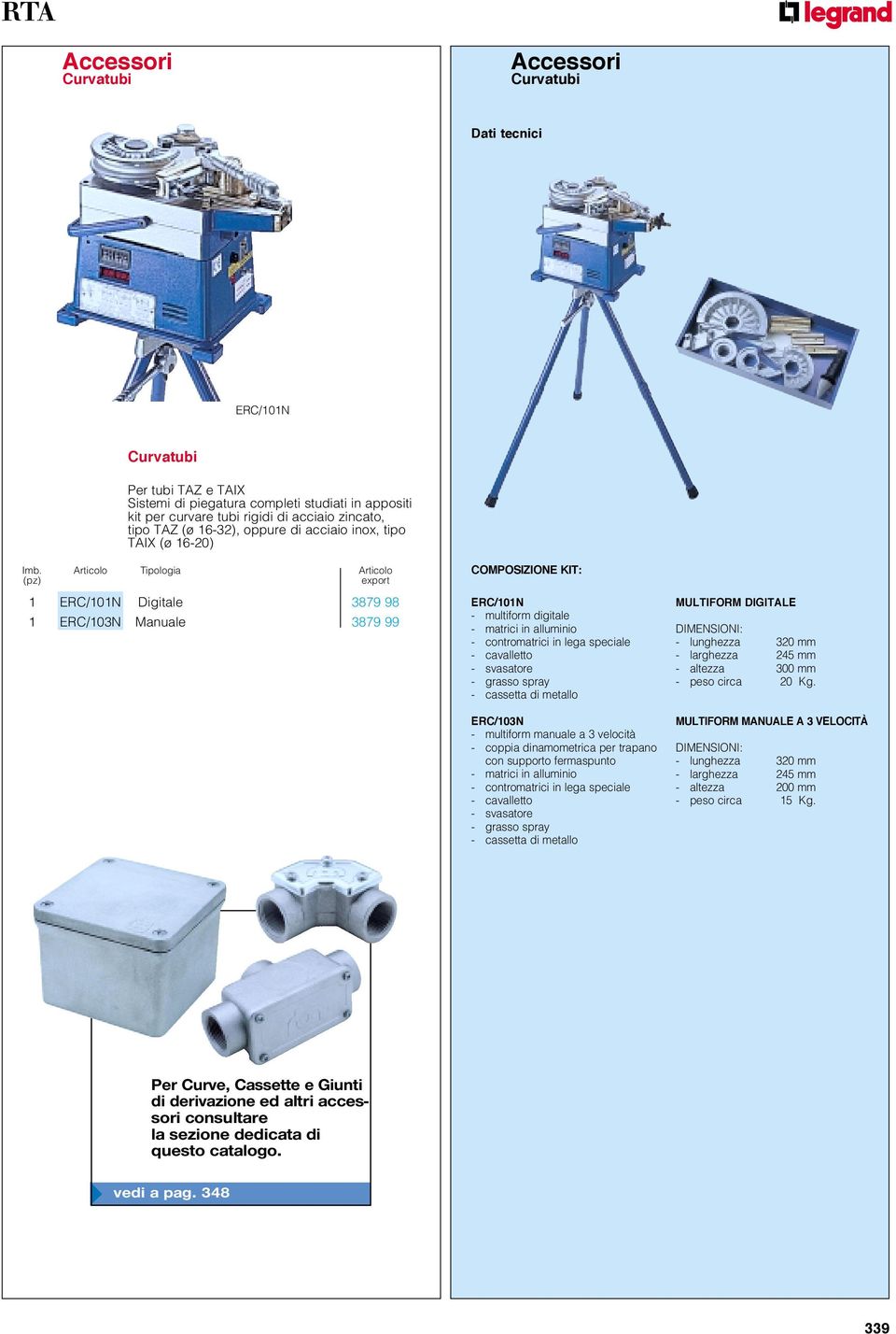 rticolo Tipologia rticolo 1 ERC/101N Digitale 3879 98 1 ERC/103N Manuale 3879 99 COMPOSIZIONE KIT: ERC/101N - multiform digitale - matrici in alluminio - contromatrici in lega speciale - cavalletto -