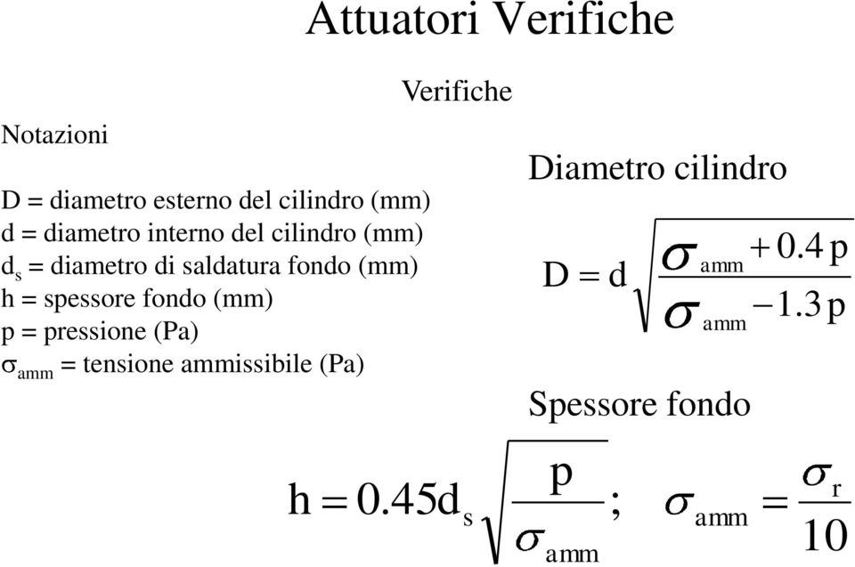 = pressione (Pa) amm = tensione ammissibile (Pa) h Attuatori Verifiche