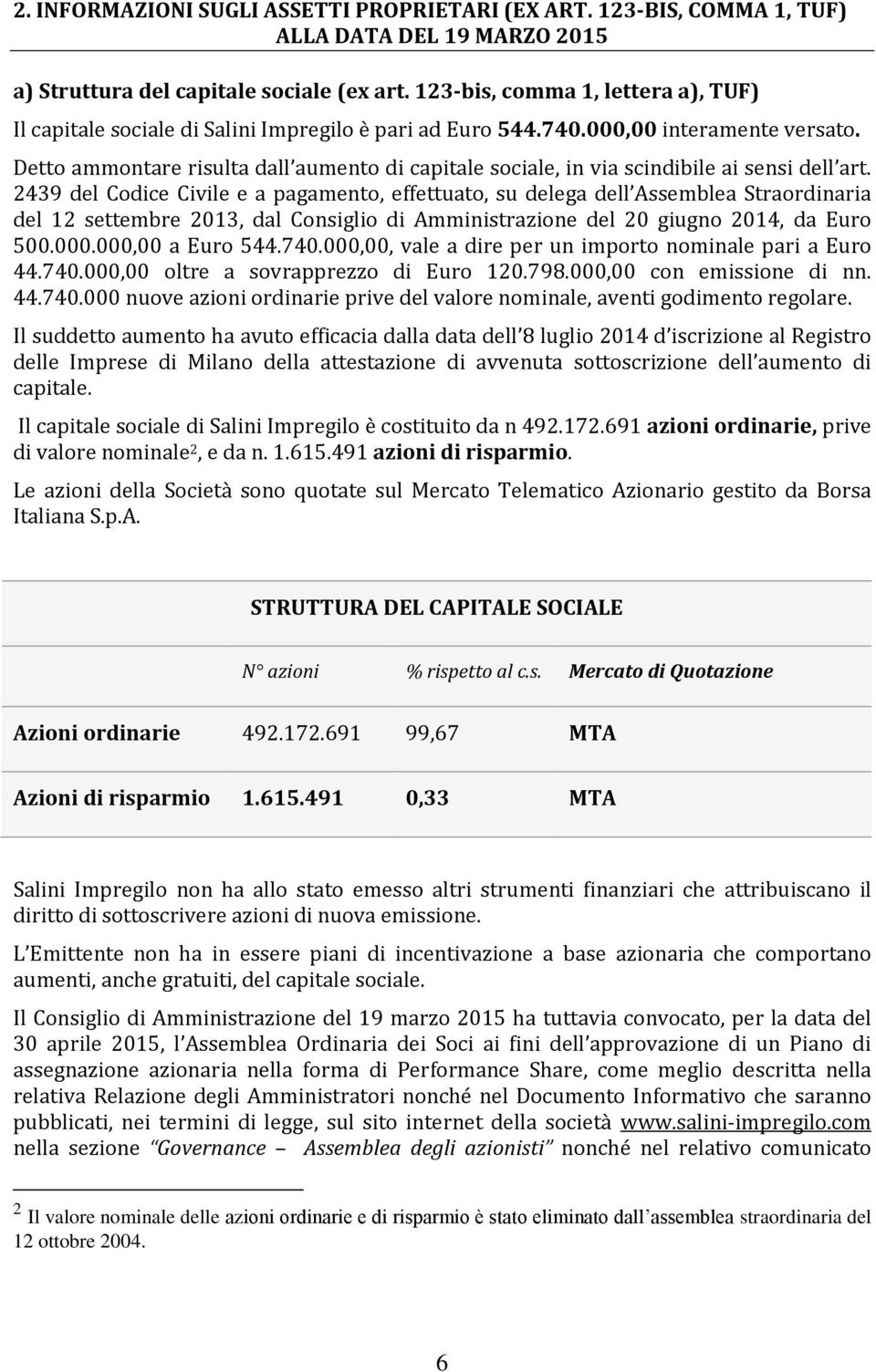 Detto ammontare risulta dall aumento di capitale sociale, in via scindibile ai sensi dell art.