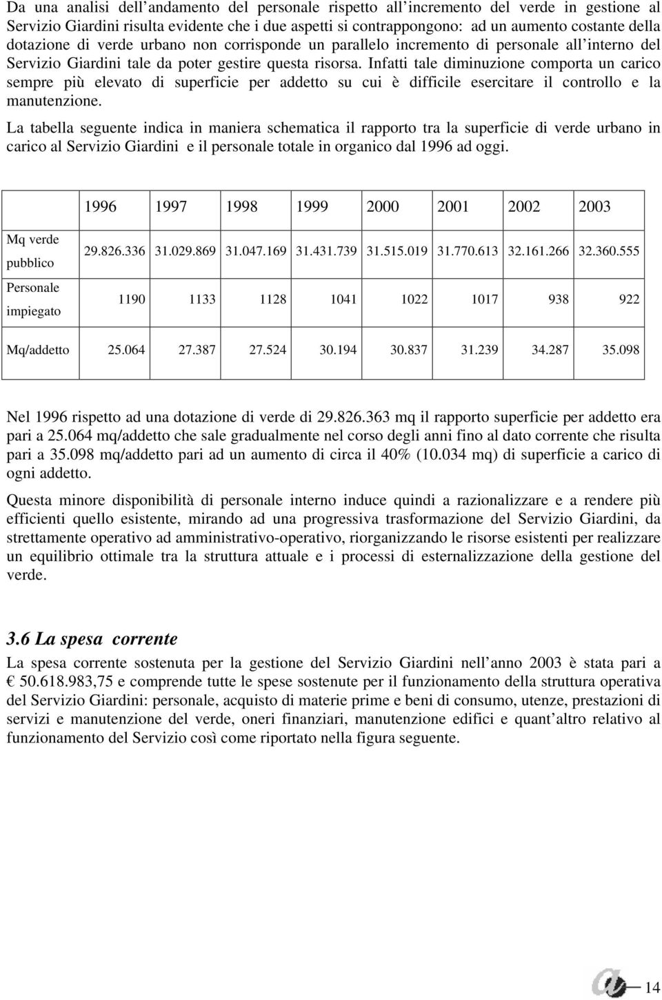 Infatti tale diminuzione comporta un carico sempre più elevato di superficie per addetto su cui è difficile esercitare il controllo e la manutenzione.