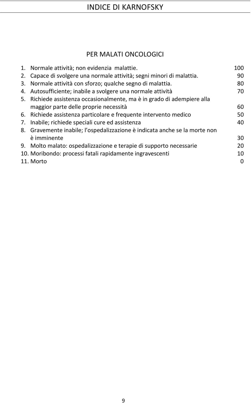 Richiede assistenza occasionalmente, ma è in grado di adempiere alla maggior parte delle proprie necessità 6. Richiede assistenza particolare e frequente intervento medico 7.