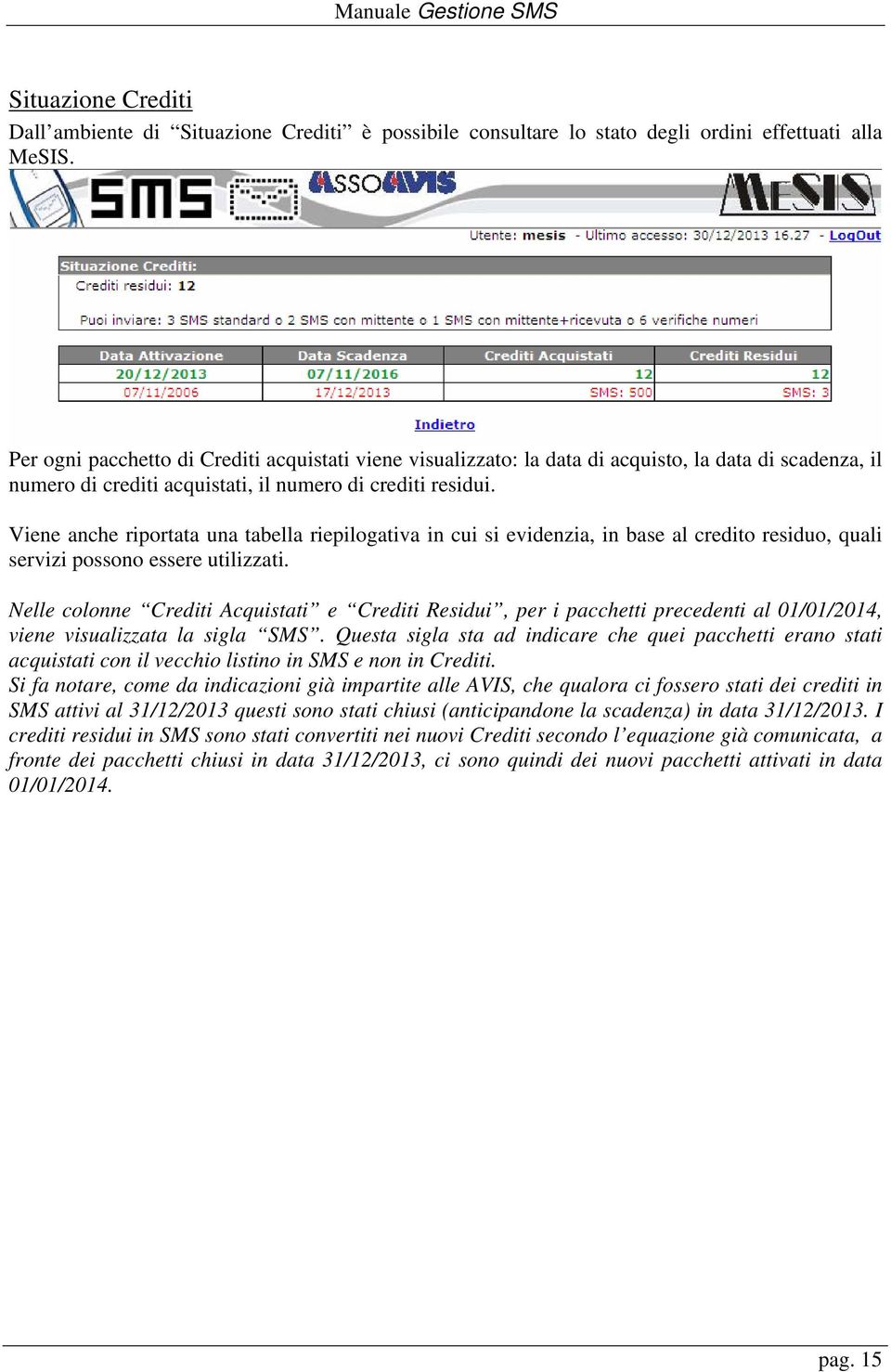 Viene anche riportata una tabella riepilogativa in cui si evidenzia, in base al credito residuo, quali servizi possono essere utilizzati.