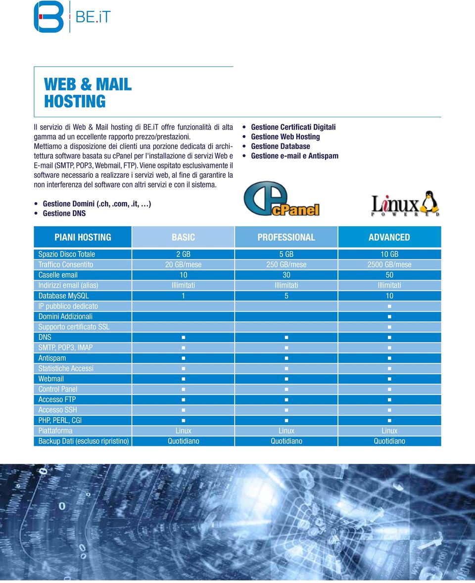 Viene ospitato esclusivamente il software necessario a realizzare i servizi web, al fine di garantire la non interferenza del software con altri servizi e con il sistema.