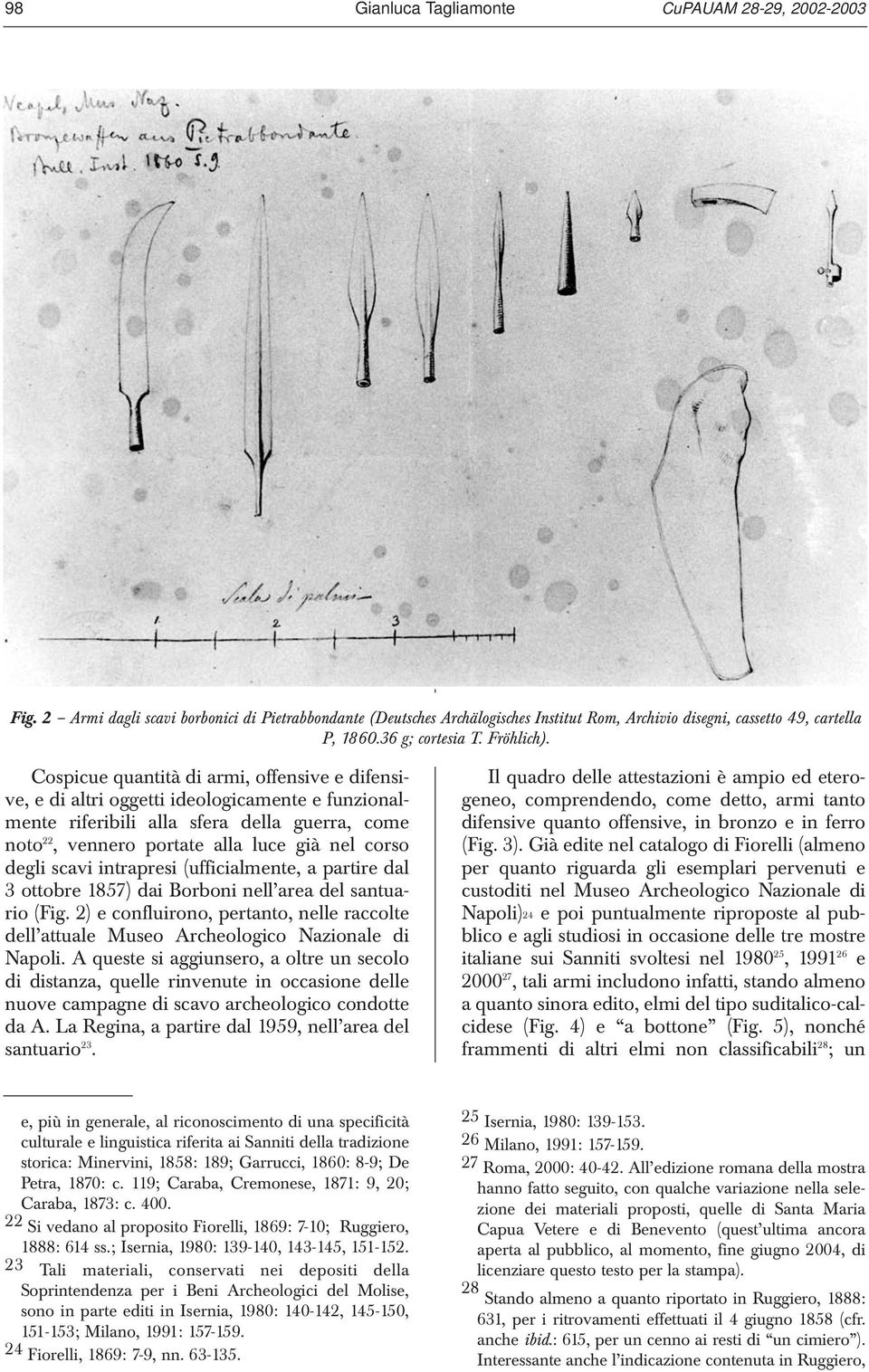 Cospicue quantità di armi, offensive e difensive, e di altri oggetti ideologicamente e funzionalmente riferibili alla sfera della guerra, come noto 22, vennero portate alla luce già nel corso degli