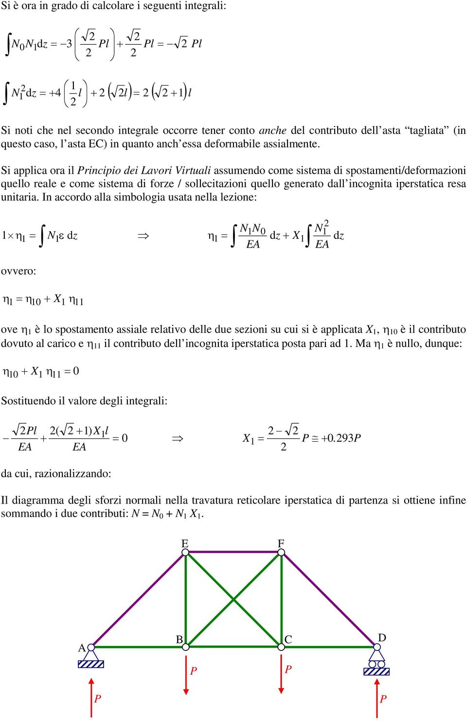 Si appica ora i rincipio dei Lavori Virtuai assumendo come sistema di spostamenti/deformazioni queo reae e come sistema di forze / soecitazioni queo generato da incognita iperstatica resa unitaria.