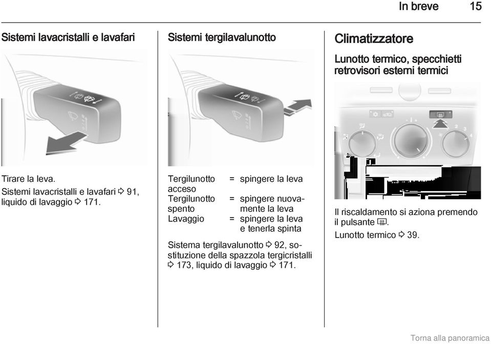 Tergilunotto acceso Tergilunotto spento Lavaggio = spingere la leva = spingere nuovamente la leva = spingere la leva e tenerla spinta