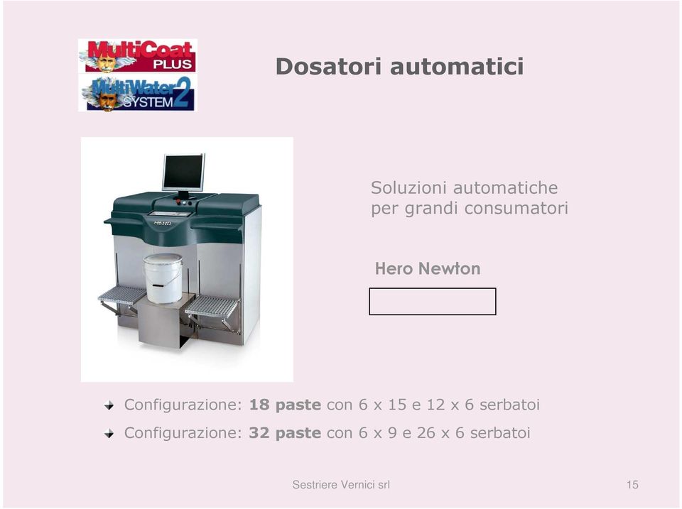 paste con 6 x 15 e 12 x 6 serbatoi Configurazione: