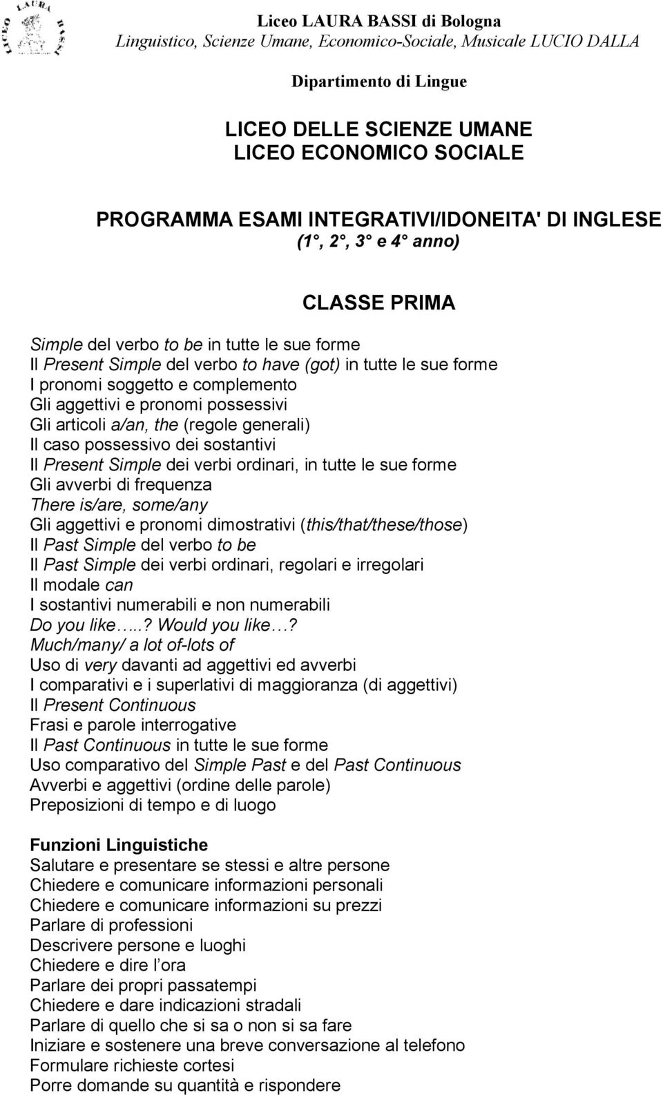 aggettivi e pronomi dimostrativi (this/that/these/those) Il Past Simple del verbo to be Il Past Simple dei verbi ordinari, regolari e irregolari Il modale can I sostantivi numerabili e non numerabili